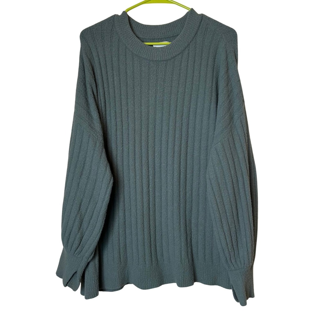 Aerie Oversized Slouchy Sweater Womens Soft Fuzzy Green Wide Rib Knit Cozy M